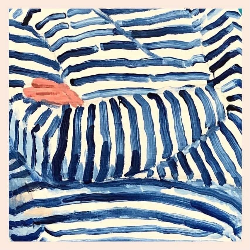 Painted blue stripes with a coral splash